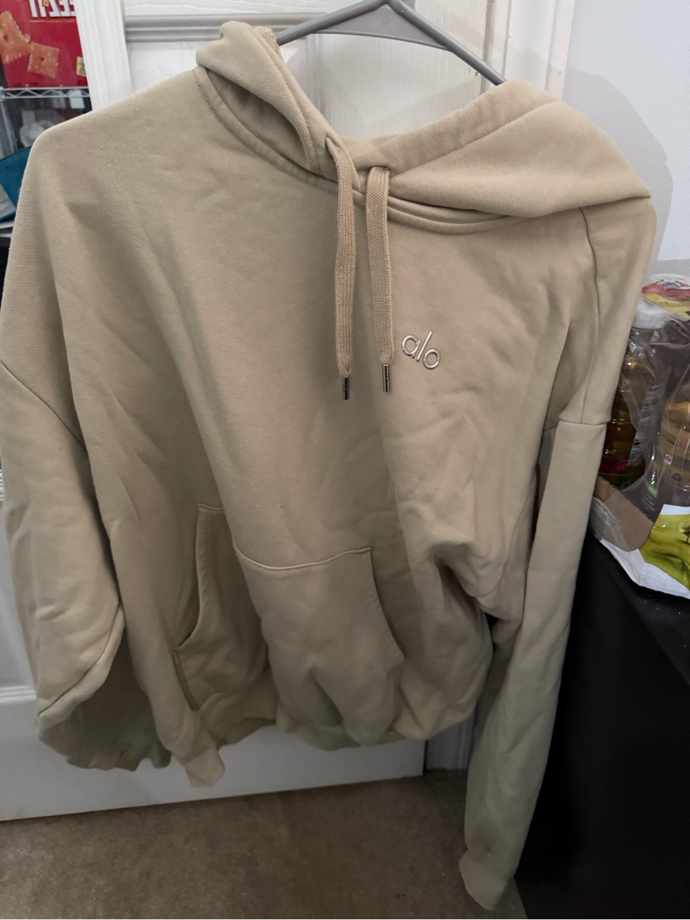 ALO Yoga Men’s Hooded Pullover in Light Beige